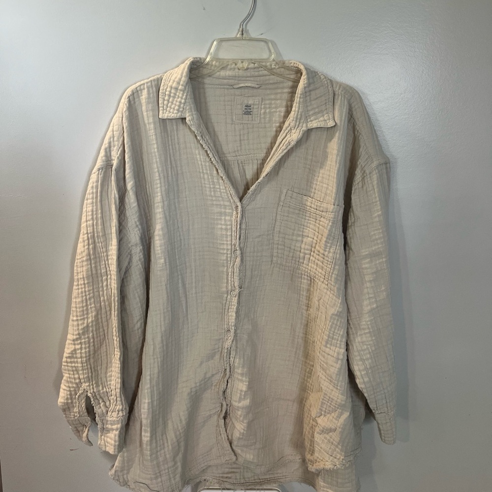 aerie Cream Gauze 100% Cotton Button-Down Shirt